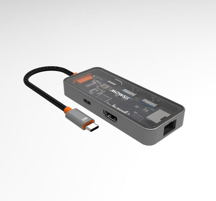 موزع Mowsil 6 في 1 يو اس بيمحطة الارساء 4K إتش دي إم أي 100 واط يو اس بي PD / RJ45 /يو اس بي .0 / شفاف