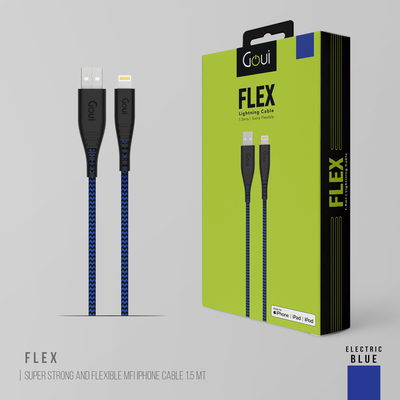 GOUI FLEX 8 PIN USB Cable - USB-A / Lightning / 1.5 Meter / Electric Blue