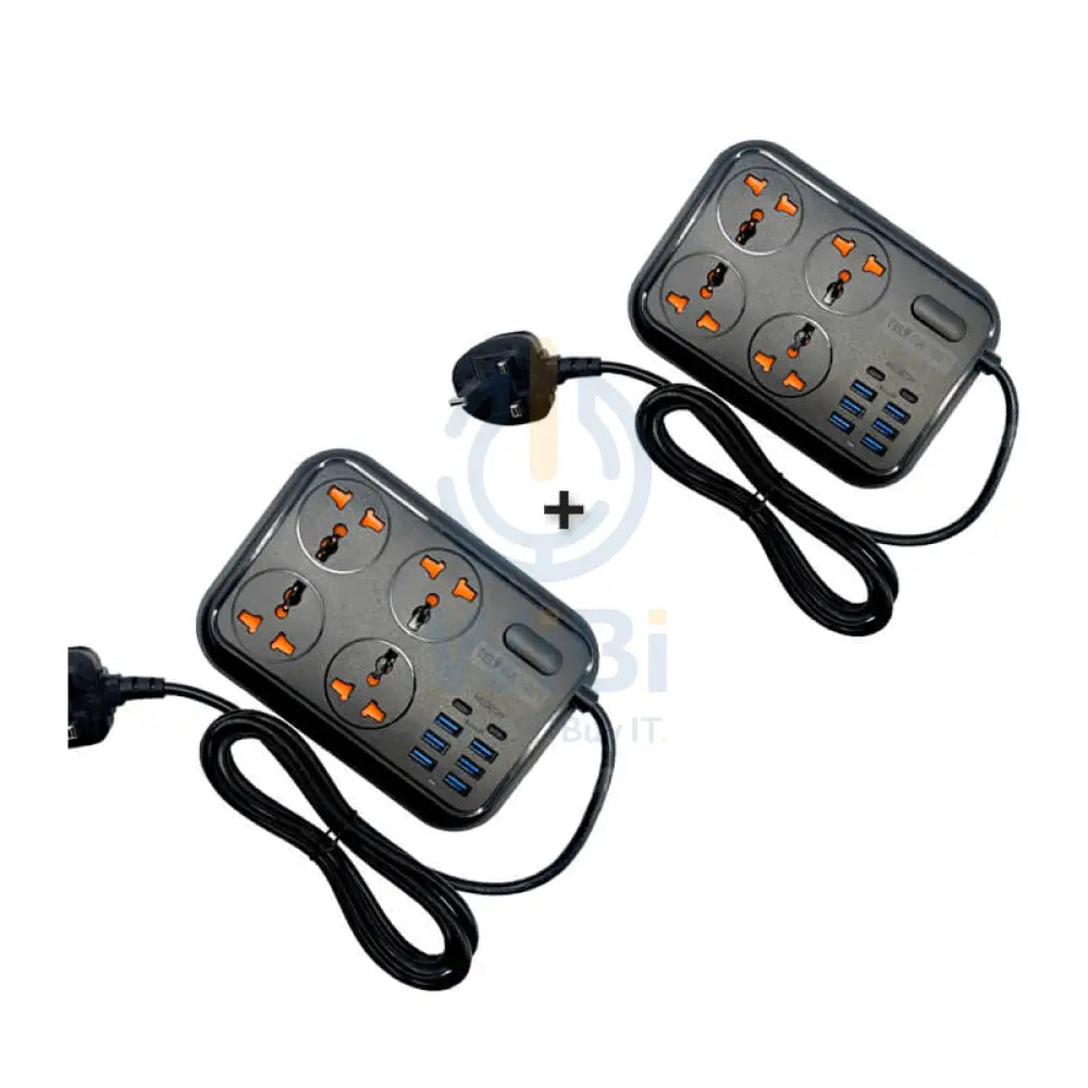 MOXOM 4 مقبس طاقة مضاد للكهرباء الساكنة - 4 مقابس / USB-C / أسود - عبوة من 2