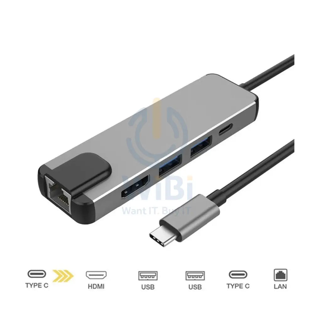 Multifunctional USB-C HUB - HDMI / USB-C / USB / LAN / Grey