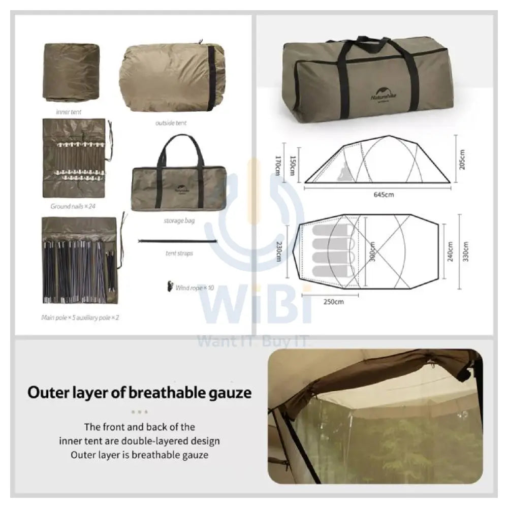 Naturehike Aries B tunnel tent - Khaki Outdoor & Travel > Tents