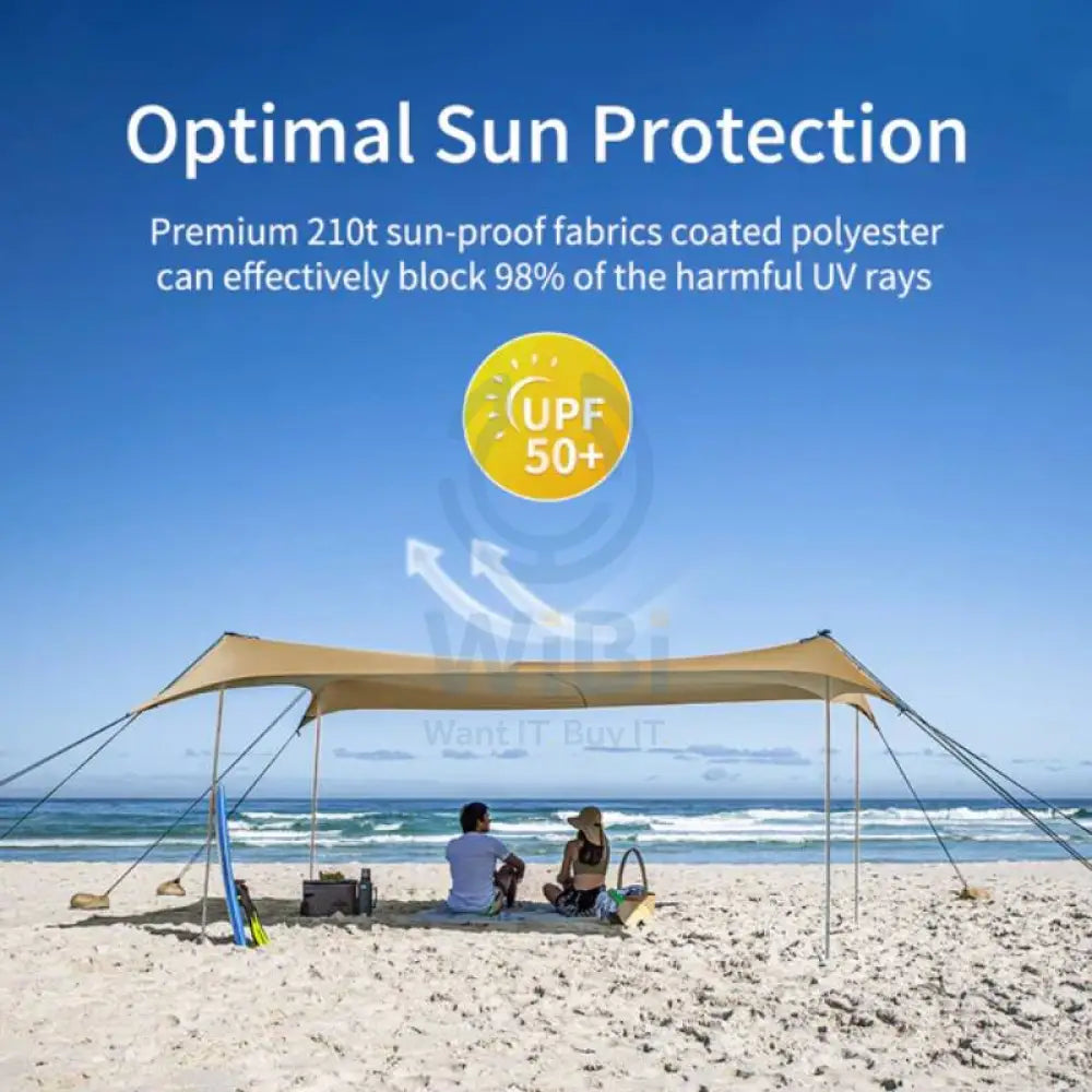 Naturehike UPF 50 + Beach Tarp With 4 Poles - Khaki Outdoor & Travel