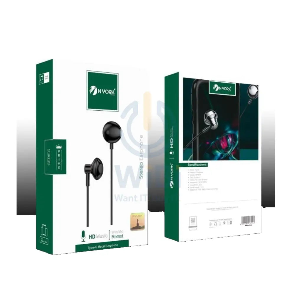 NYORK Stereo Earphone HD Music with Mic Remote - Black Accessories > Audio > Headphones > Offer Zone