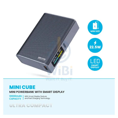 Pawa Cube Mini Power Bank With Smart Display 22.5W / 10000mAh / Black Accessories > Power Bank
