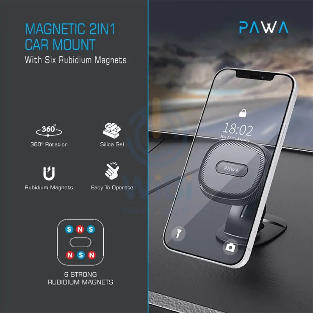 Pawa Magnetic 2IN1 Car Mount with Six Rubidium Magnet - Black Accessories > Mobiles & Tablets > Mobiles > Mobile Holder