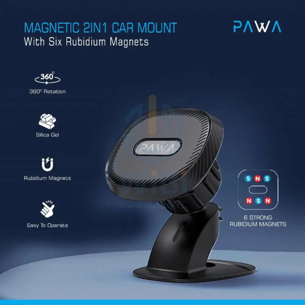 Pawa Magnetic 2IN1 Car Mount with Six Rubidium Magnet - Black Accessories > Mobiles & Tablets > Mobiles > Mobile Holder