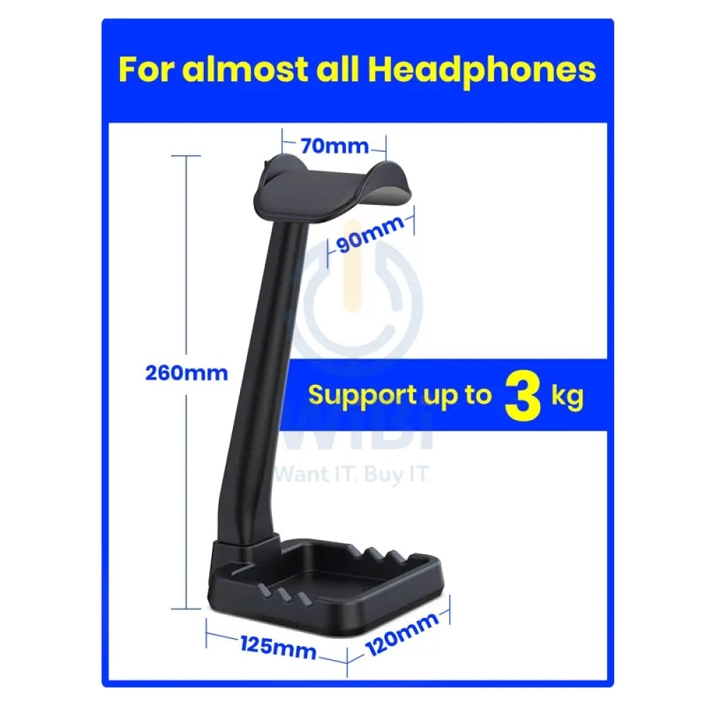 PC Gaming Headphone Stand With Cable Holder - Black