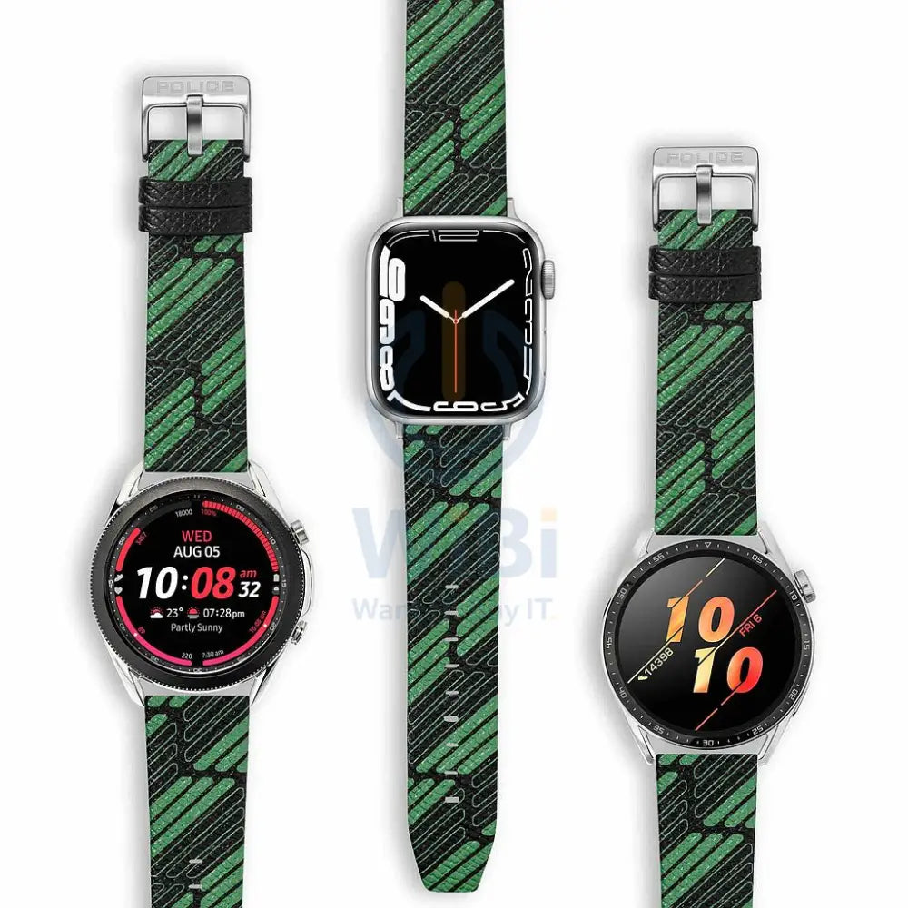Police Mono Apple Watch 38/40/41mm Smart Watch 20mm Leather Strap - Green Accessories > Smart Watches