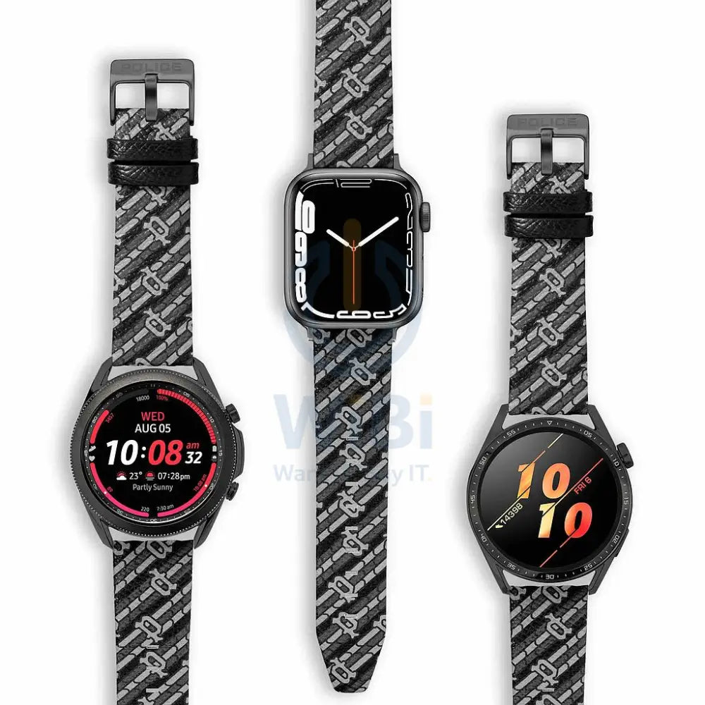 Police Mono Apple Watch Ultra/45/44/42mm Smart Watch 22mm Leather Strap - Black Accessories > Smart Watches