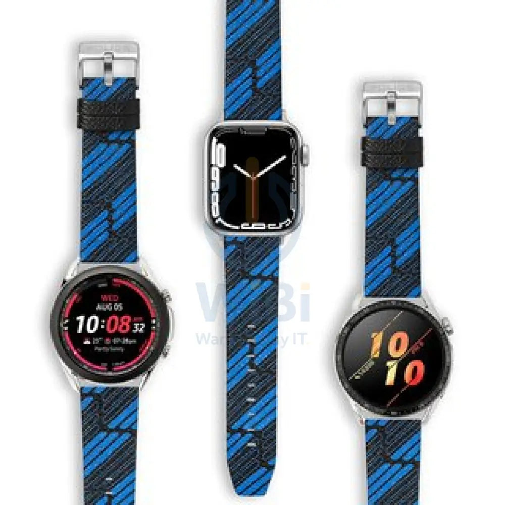Police Mono Apple Watch Ultra/45/44/42mm Smart Watch 22mm Leather Strap - Blue Accessories > Smart Watches