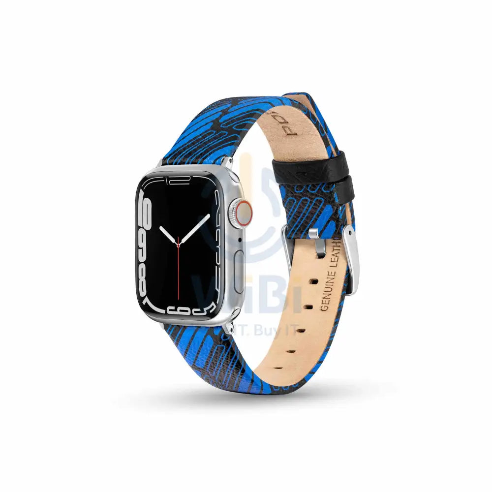 Police Mono Apple Watch Ultra/45/44/42mm Smart Watch 22mm Leather Strap - Blue Accessories > Smart Watches