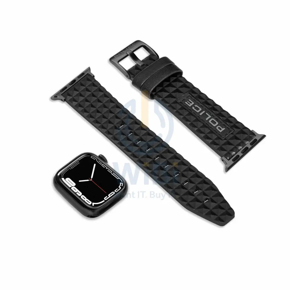 Police Pyramid Apple Watch Ultra/45/44/42mm Smart Watch 22mm Leather Gun Strap - Black Accessories > Smart Watches