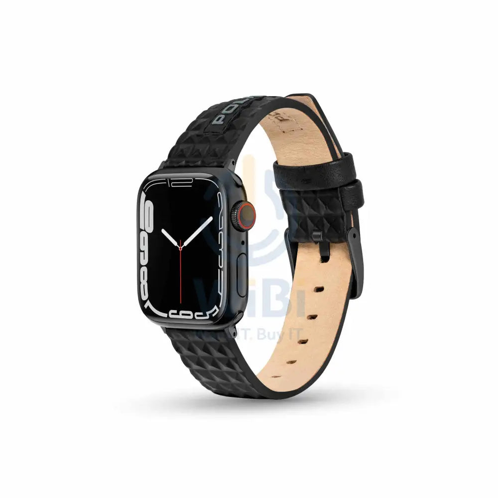 Police Pyramid Apple Watch Ultra/45/44/42mm Smart Watch 22mm Leather Gun Strap - Black Accessories > Smart Watches