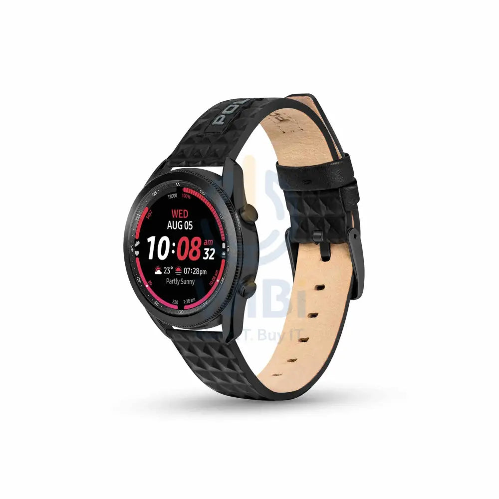 Police Pyramid Apple Watch Ultra/45/44/42mm Smart Watch 22mm Leather Gun Strap - Black Accessories > Smart Watches