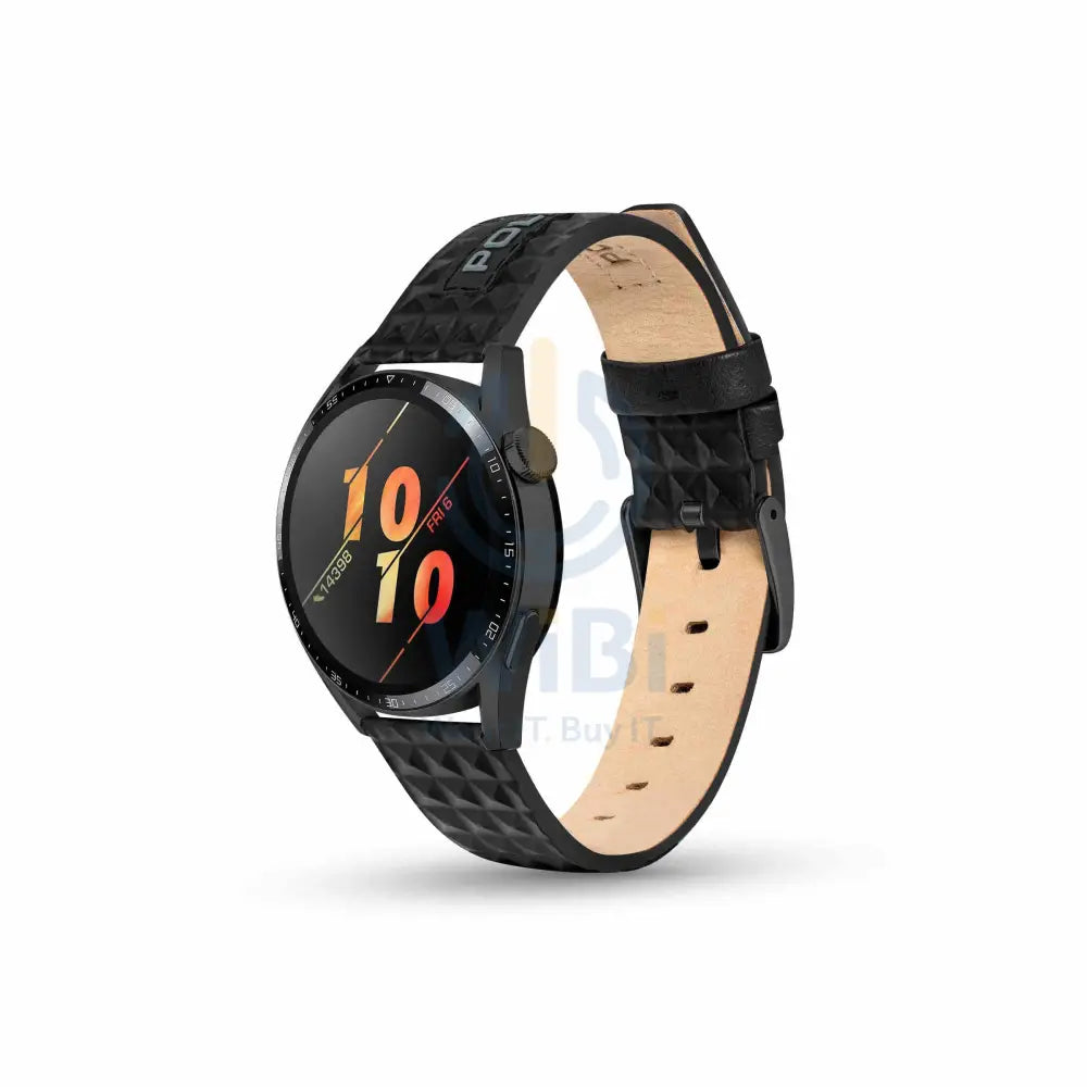 Police Pyramid Apple Watch Ultra/45/44/42mm Smart Watch 22mm Leather Gun Strap - Black Accessories > Smart Watches