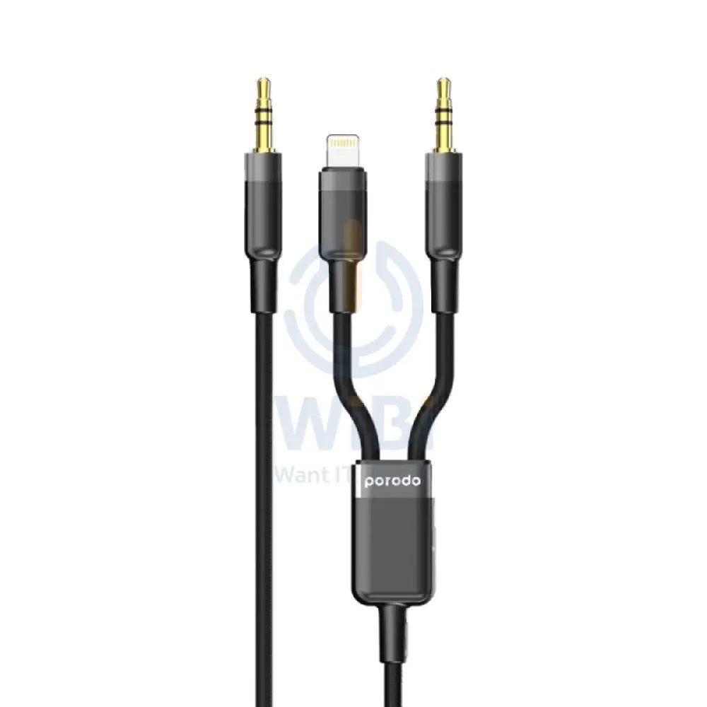 Porodo 2in1 Aux 3.5 to 3.5 + Lightning Cable - 1.2 Meter / Black Accessories > Cables & Converters > Cables