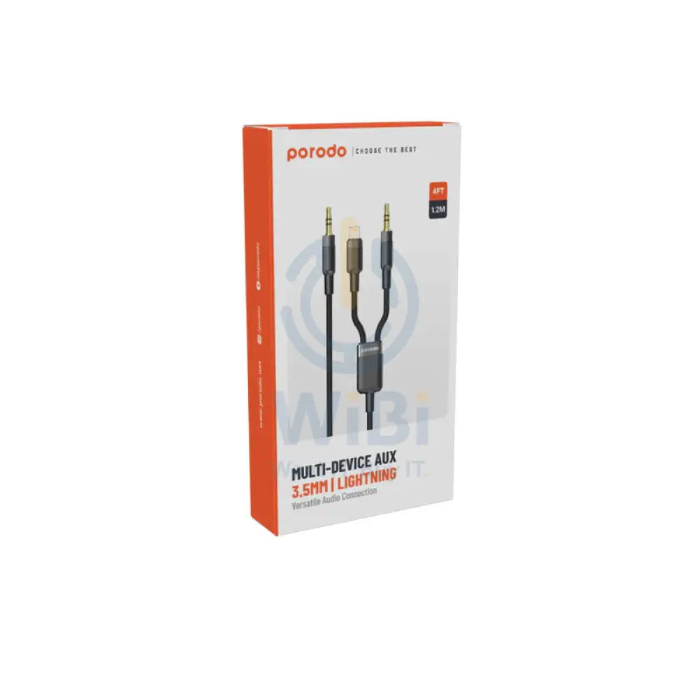 Porodo 2in1 Aux 3.5 to 3.5 + Lightning Cable - 1.2 Meter / Black Accessories > Cables & Converters > Cables