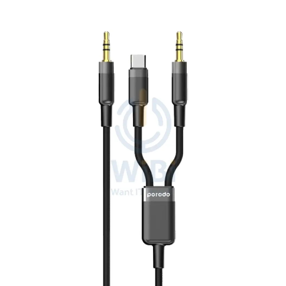 Porodo 2in1 Aux 3.5 to 3.5 + type-C Cable - 1.2 Meter / Black Accessories > Cables & Converters > Cables