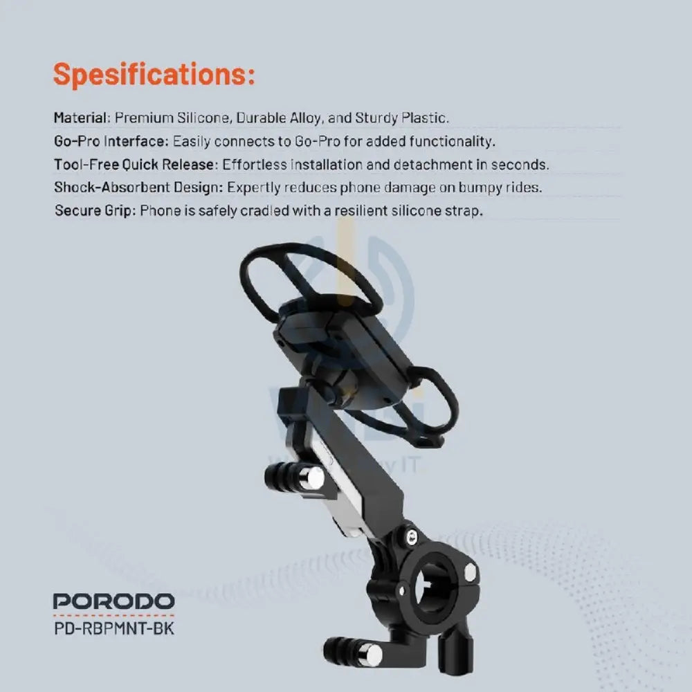 Porodo 360° Rotatable Bike Phone Mount - Black Accessories > Mobiles & Tablets > Mobiles > Mobile Holder / Stands