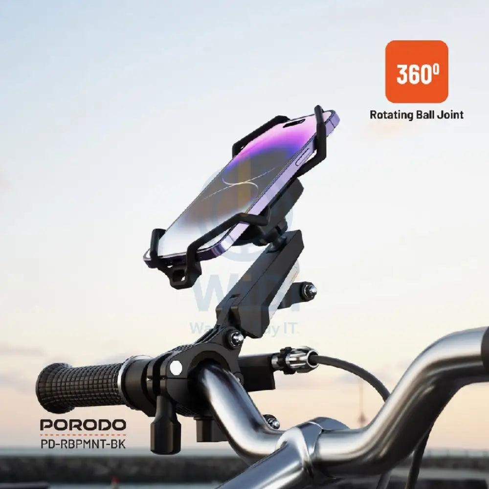 Porodo 360° Rotatable Bike Phone Mount - Black Accessories > Mobiles & Tablets > Mobiles > Mobile Holder / Stands