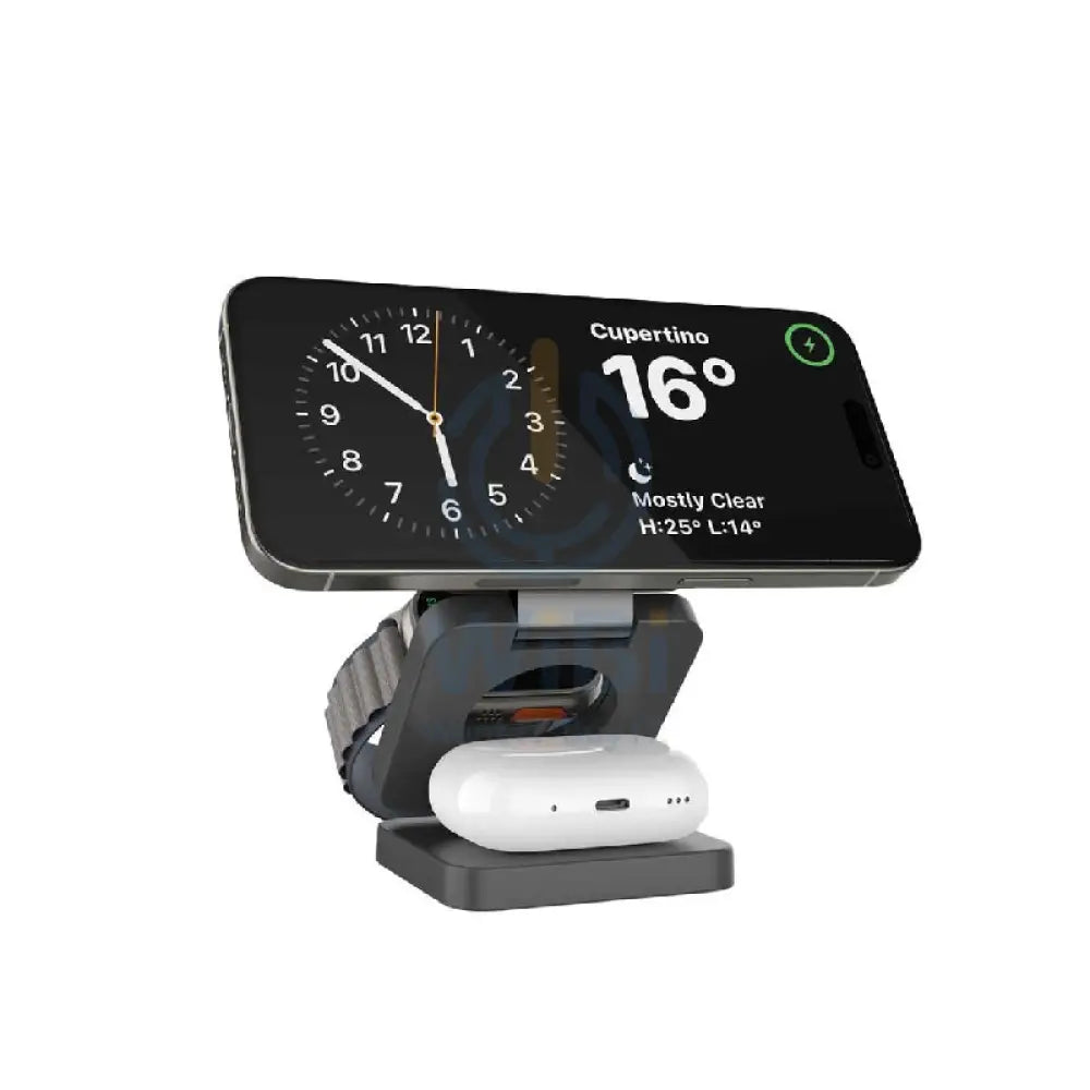 Porodo 3in1 MagSafe Wireless Foldable Fast Charger - 15W / Black Accessories > Power Adapters