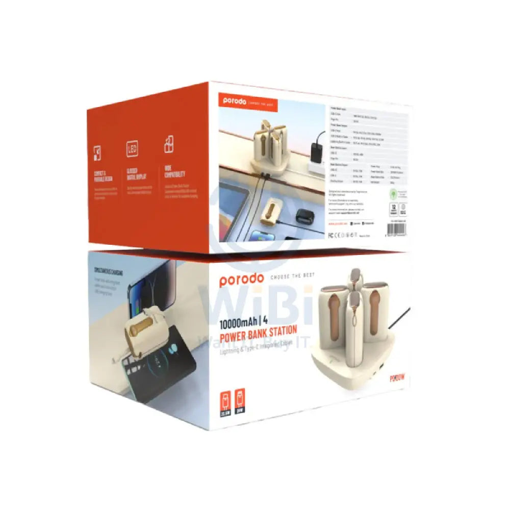 Porodo 4 Power Bank Station - 10000mAh / Lightning / Type-C / Gold Accessories > Power Bank