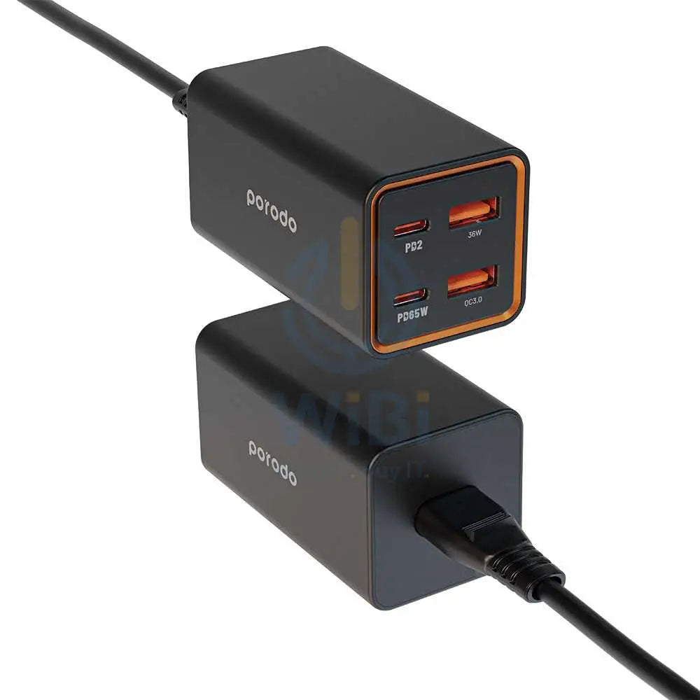 Porodo 65W GaN 4 Ports Desktop Charger Dual USB-C & USB-A Quick Charge - Black Accessories > Power Adapters