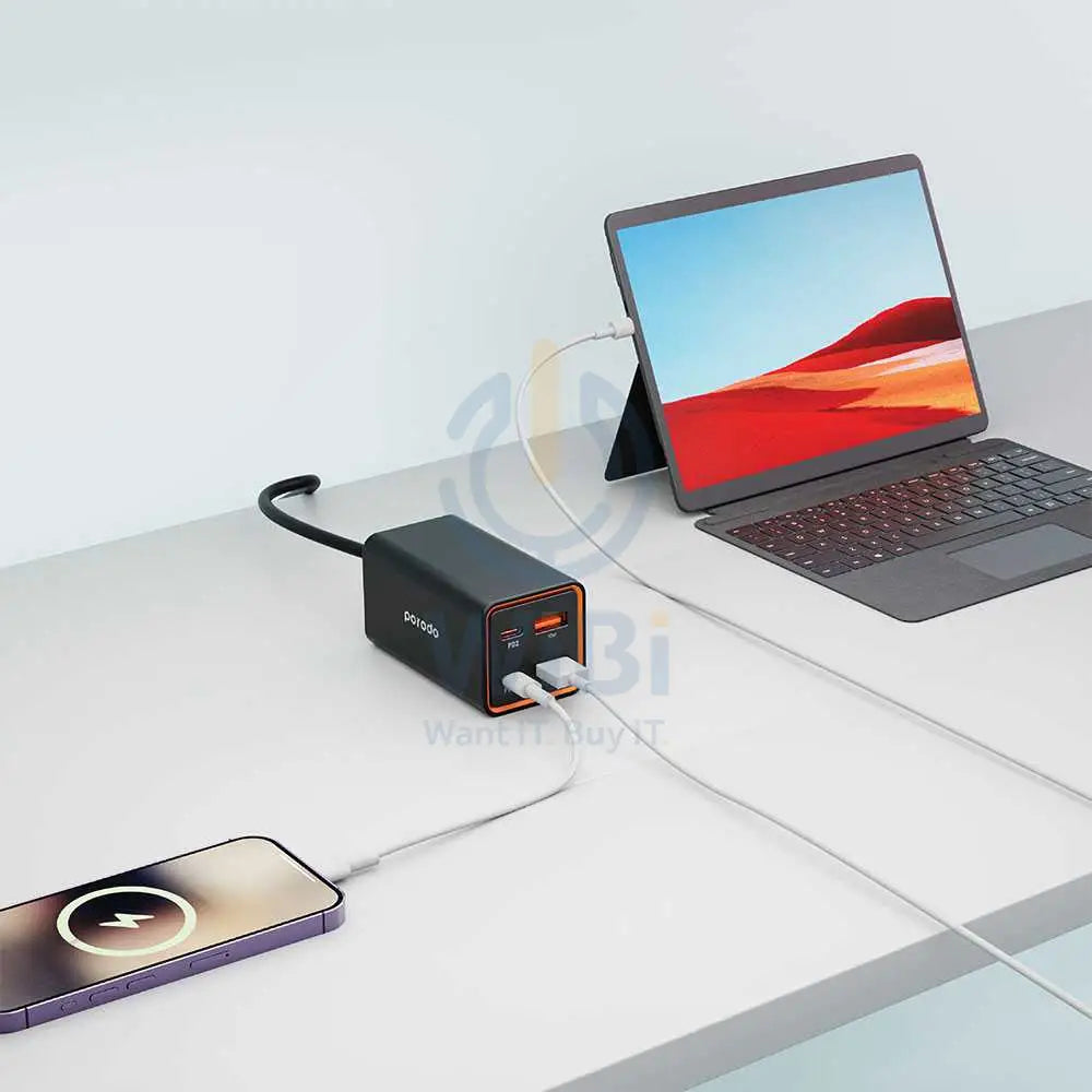 Porodo 65W GaN 4 Ports Desktop Charger Dual USB-C & USB-A Quick Charge - Black Accessories > Power Adapters