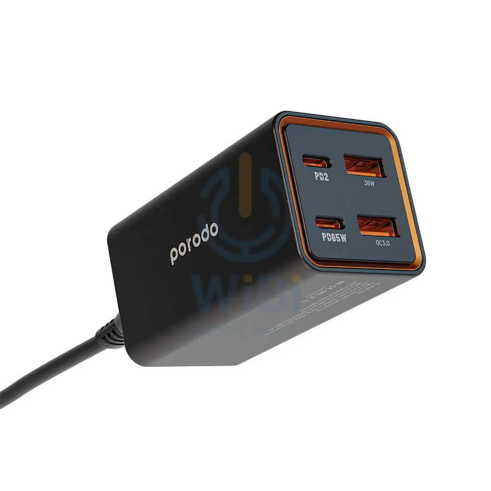 Porodo 65W GaN 4 Ports Desktop Charger Dual USB-C & USB-A Quick Charge - Black Accessories > Power Adapters