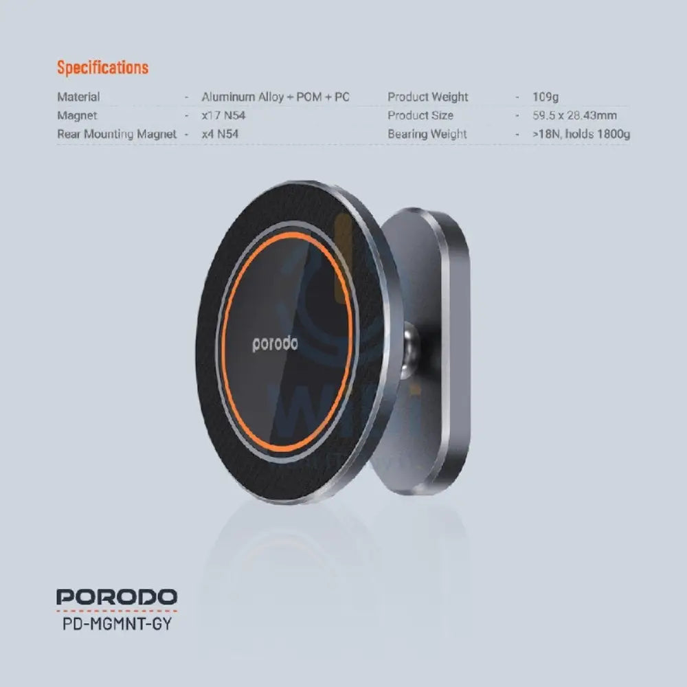 Porodo Aluminum Alloy MagSafe Mount Metal Base - Grey Accessories > Mobiles & Tablets > Mobiles > Mobile Holder / Stands