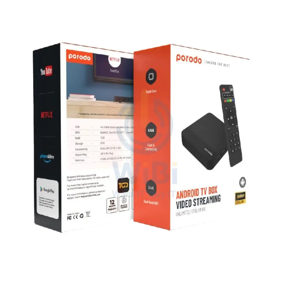 Porodo Android Video Streaming TV Box - Black Accessories > Smart Devices