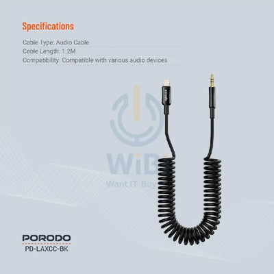 Porodo Audio Data Cable - 1.2M / Lightning / 3.5mm Jack / Black Accessories > Cables & Converters > Cables