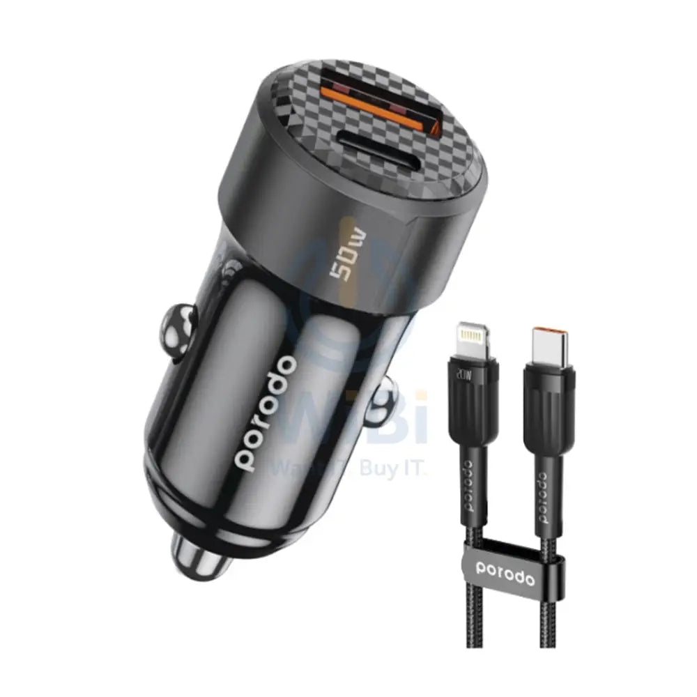 بورودو بورودو أسود 50 واط 50 واطمنفذ سيارة شاحن PD 20 واط QC 30 واط مع يو اس بي إلى لايتننج كابل - أسود مزدوج اكسسوارات > هواتف و