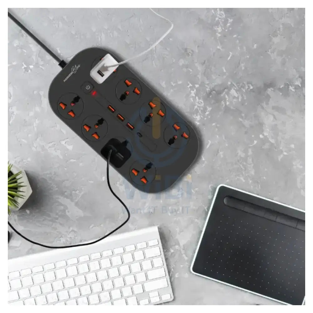 Porodo Blue 8 AC Power Strip - UK 3-Pin Plug / USB-C / USB-A / Black Accessories > Power > Power Protection > Surge