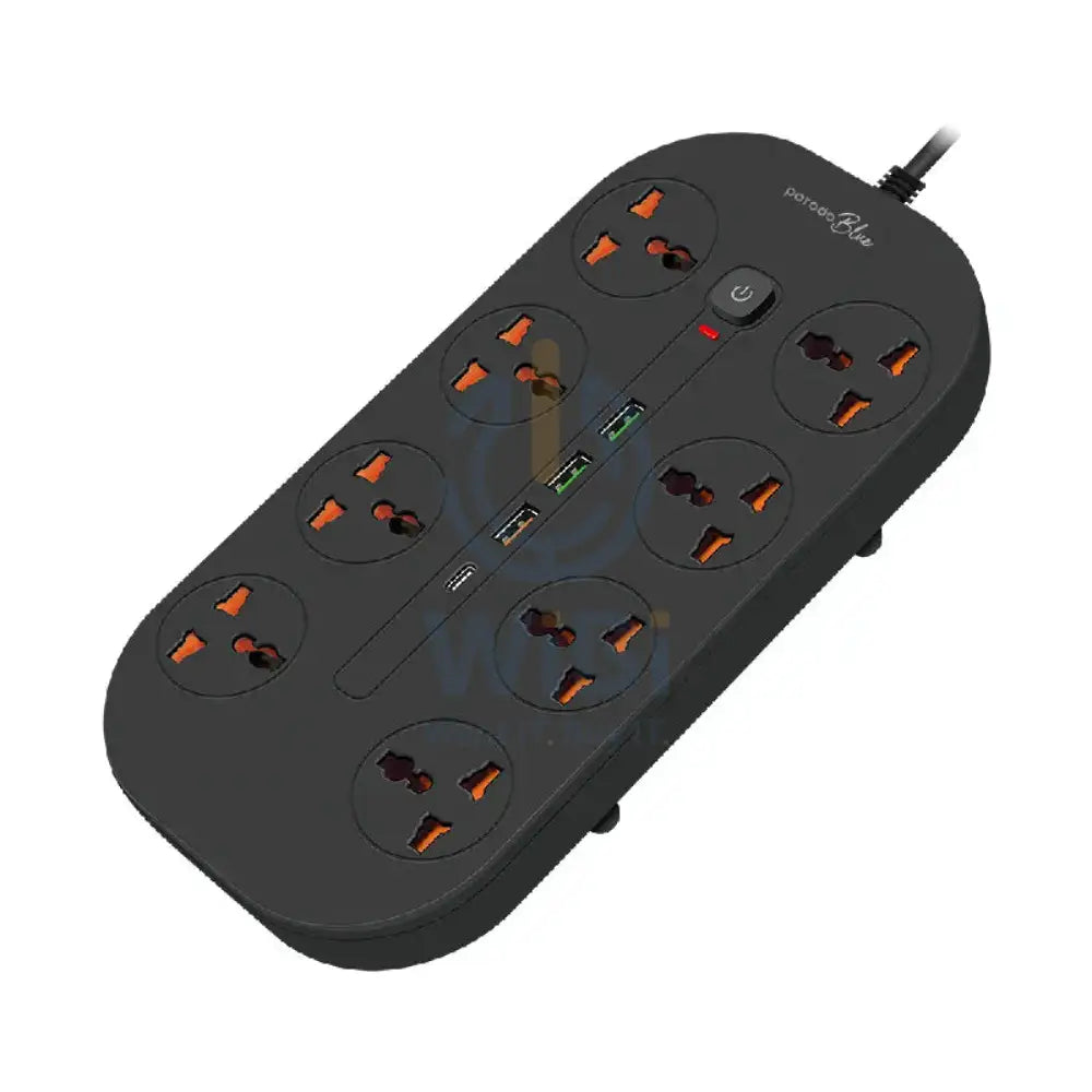 Porodo Blue 8 AC Power Strip - UK 3-Pin Plug / USB-C / USB-A / Black Accessories > Power > Power Protection > Surge