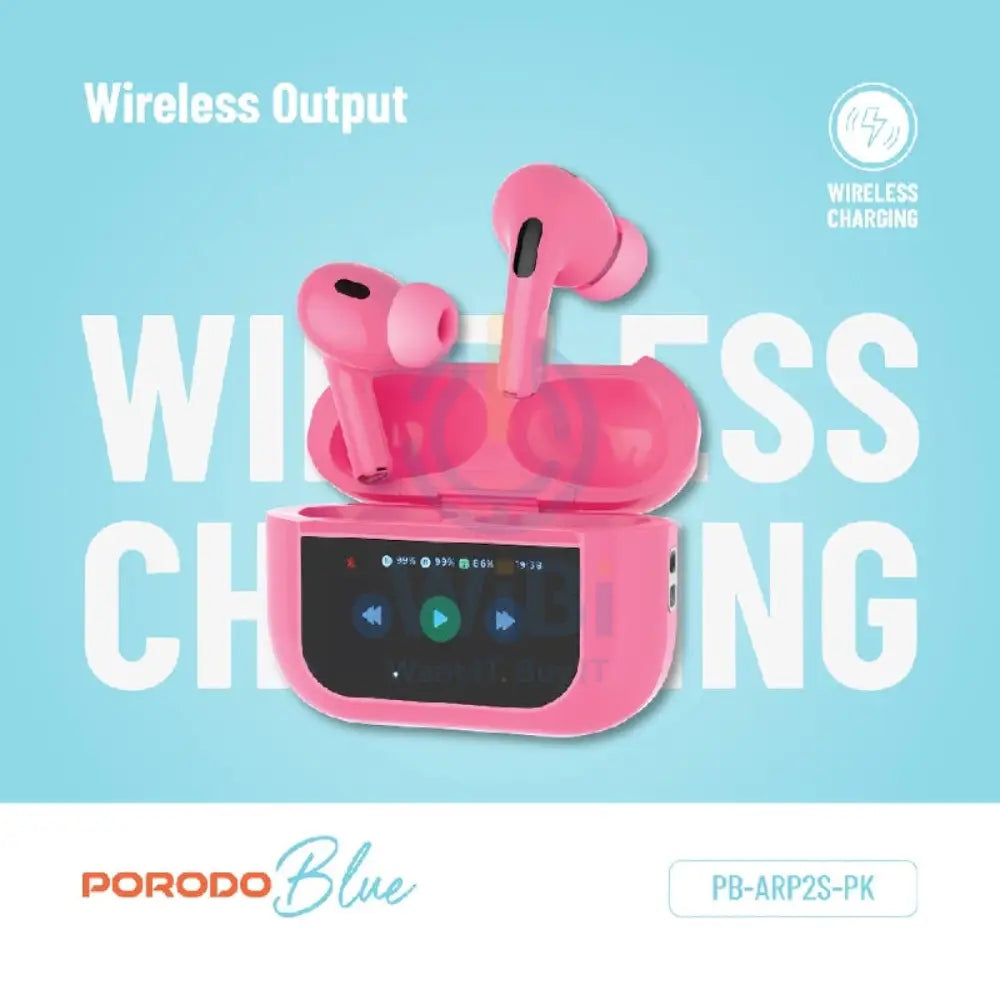 Porodo Blue Earbuds Pro2 - 1.47’’ Touch / Wireless / ANC / USB-C / Pink Accessories > Audio > Headphones