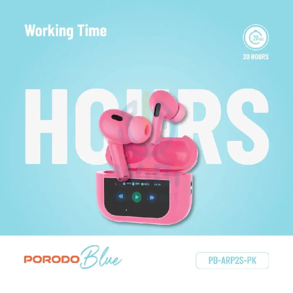 Porodo Blue Earbuds Pro2 - 1.47’’ Touch / Wireless / ANC / USB-C / Pink Accessories > Audio > Headphones