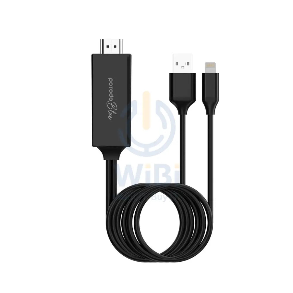 Porodo Blue Lightning With USB To HDMI Ultra HD Cable (2m) - Black Accessories > Cables & Converters > Cables