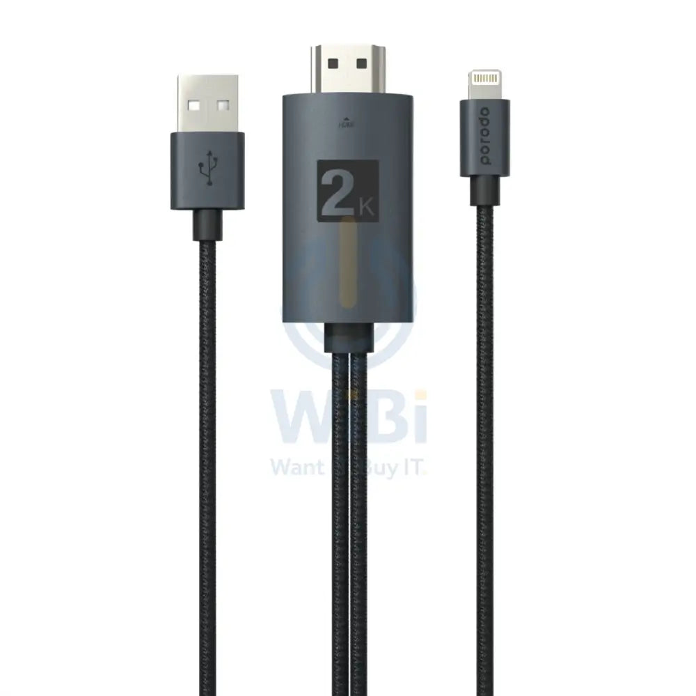 Porodo Braided HDMI Lightning Cable (2m/6.6ft) - Black Accessories > Cables & Converters > HDMI Cables