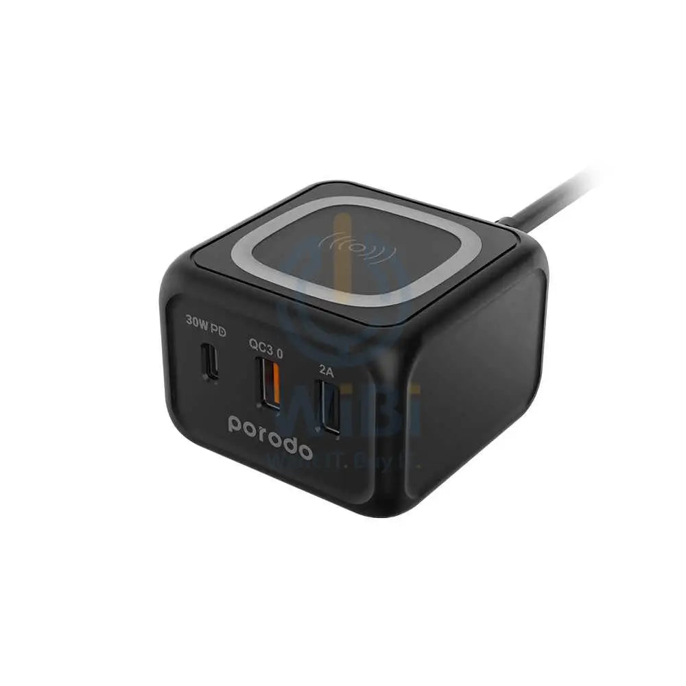 Porodo Desktop Charger With Fast-Wireless Charging - Black Accessories > Power Adapters