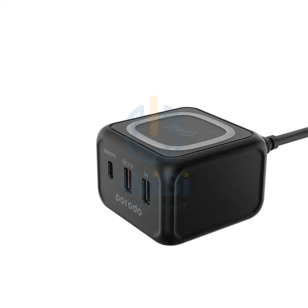 Porodo Desktop Charger With Fast-Wireless Charging - Black Accessories > Power Adapters
