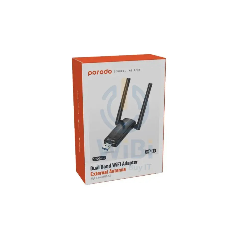 Porodo Dual Band USB Adapter with External Antenna - Black Accessories > Cables & Converters > Cables