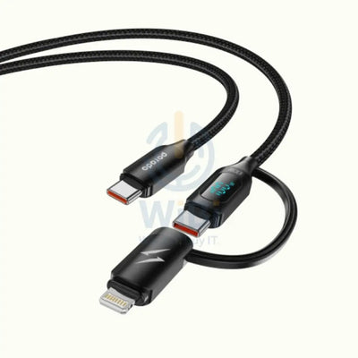 Porodo Dual-Connector Type-C Fast Charging Cable With Power Display - 1.2 Meter / Black Accessories > Cables &