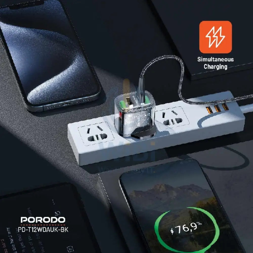 Porodo Dual Output Transparent Charger - USB-C / 12W / Black Accessories > Power Adapters