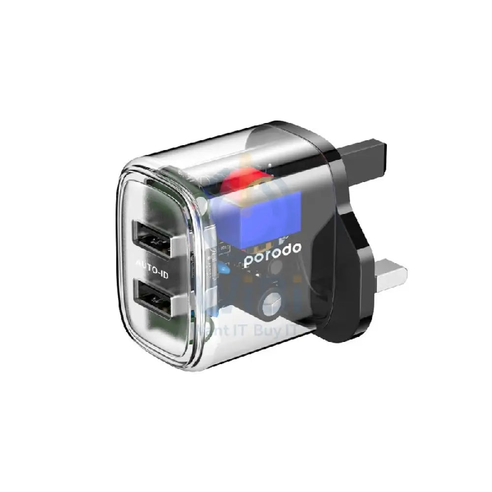 Porodo Dual Output Transparent Charger - USB-C / 12W / Black Accessories > Power Adapters