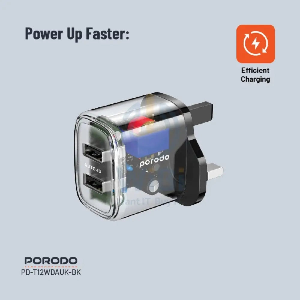 Porodo Dual Output Transparent Charger - USB-C / 12W / Black Accessories > Power Adapters