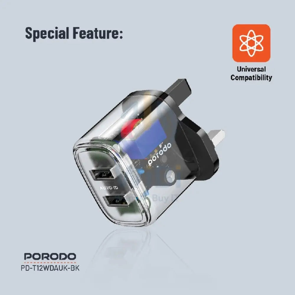 Porodo Dual Output Transparent Charger - USB-C / 12W / Black Accessories > Power Adapters