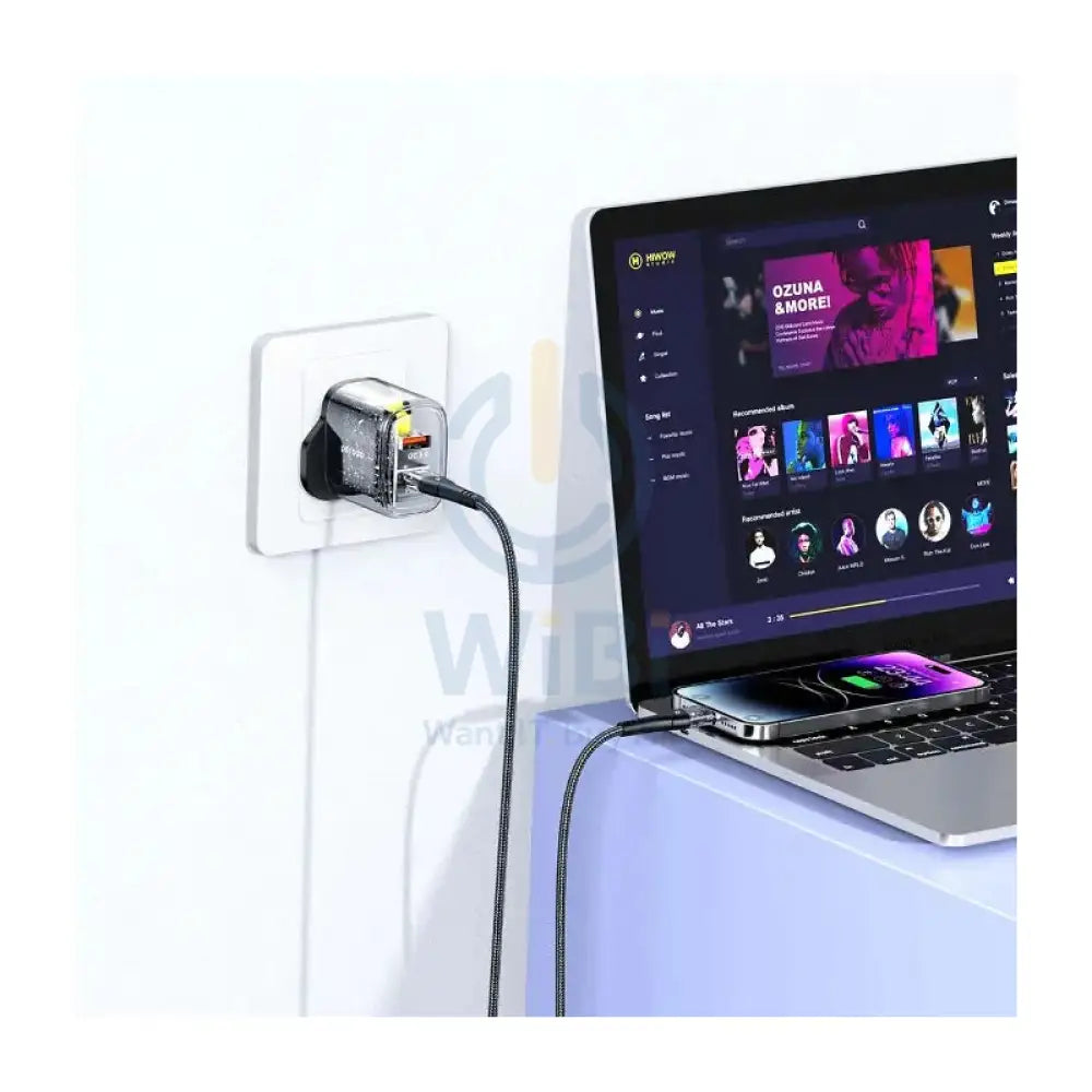 Porodo Dual Output Transparent Quick Charger with Cable - USB-C / 20W / 1.2 Meter / Black Accessories > Power Adapters