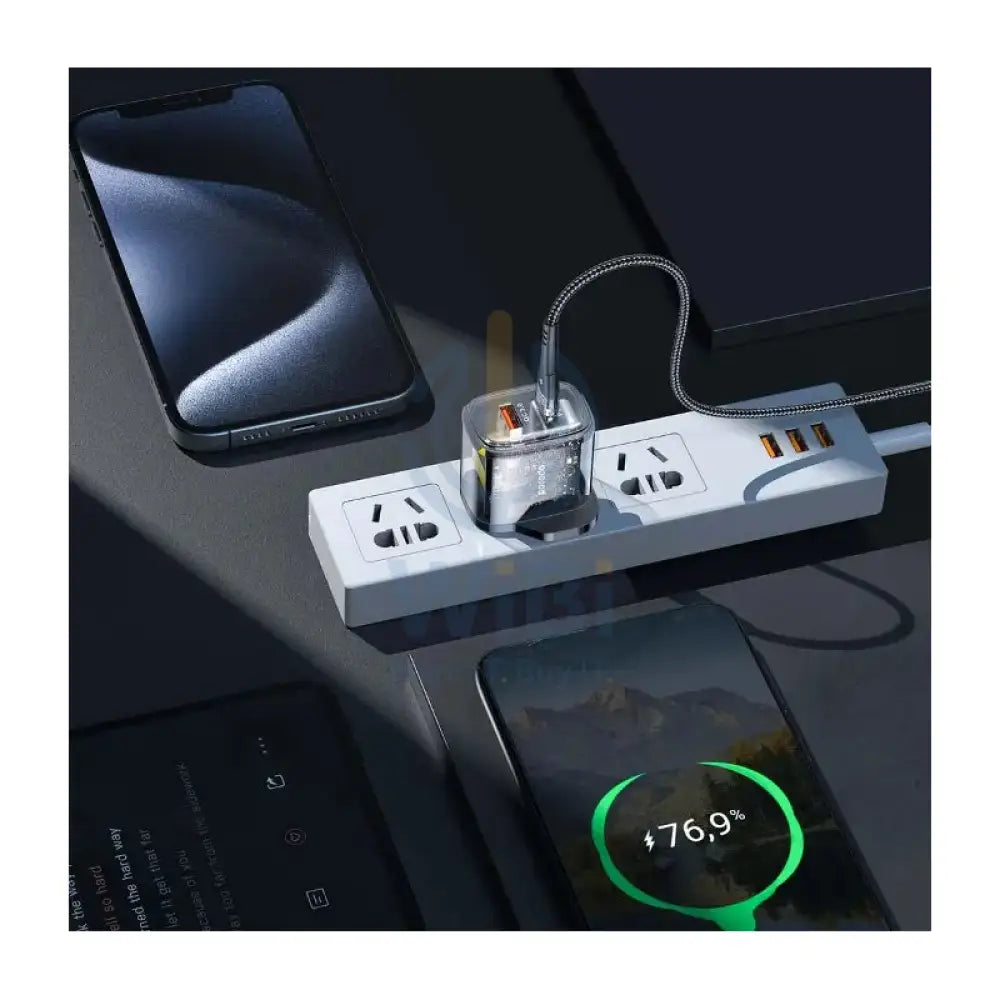 Porodo Dual Output Transparent Quick Charger with Cable - USB-C / 20W / 1.2 Meter / Black Accessories > Power Adapters