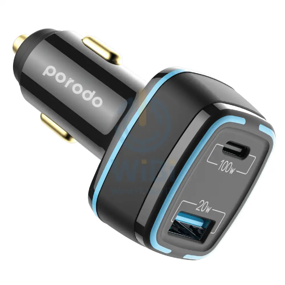 Porodo Dual Port Charger - Black Accessories > Mobiles & Tablets > Mobiles > Car Chargers